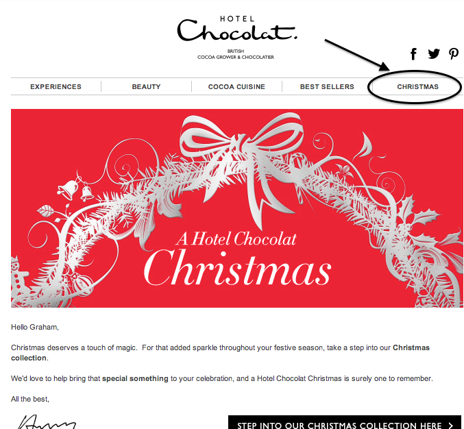 Holiday navigation menu