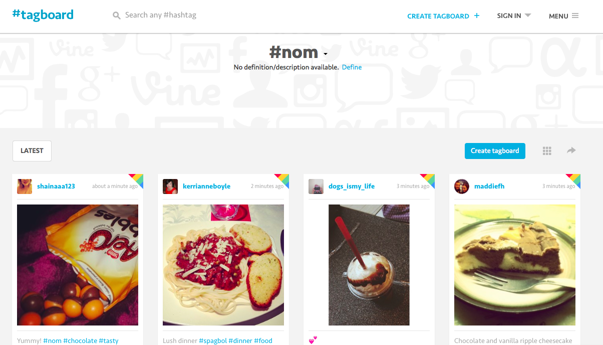 Tagboard screenshot nom